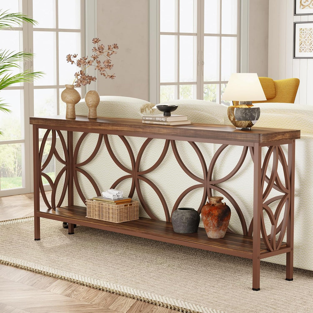 Tribesigns 70.9-Inch Narrow Sofa Table, 2-Tier Industrial Console Table Behin...