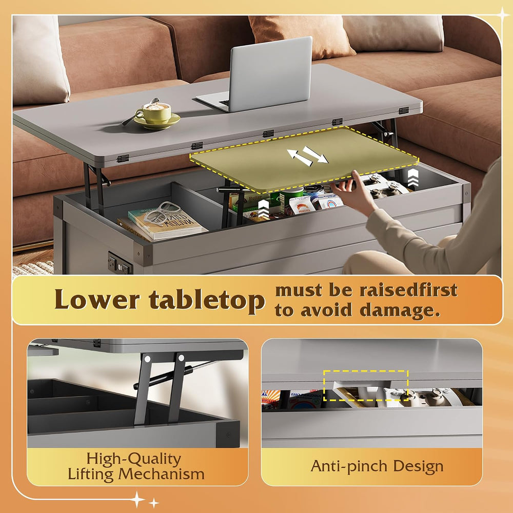 WLIVE 40" Lift Top Coffee Table with Storage, 4 in 1 Coffee Table, Grey