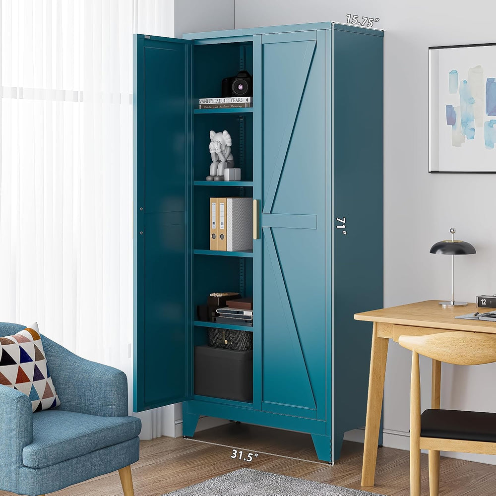 Washsemba 71'' Farmhouse Metal Storage Cabinet with Barn Doors,Steel ...