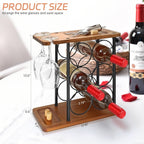 Wooden Wine Racks Countertop with Tray, Wine Bottle Holder for 6 Bottles & 2 Glasses, Perfect for Kitchen, Bar, Table, Cabinet, Wine Cellar