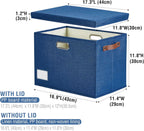 17" Large Collapsible Storage Bins with Lids, Stackable Closet Organizers with PU Handle and Labels, 3-Pack Decorative Fabric Storage Boxes for Home, Bedroom, Closet, Office, Nursery(Navy)