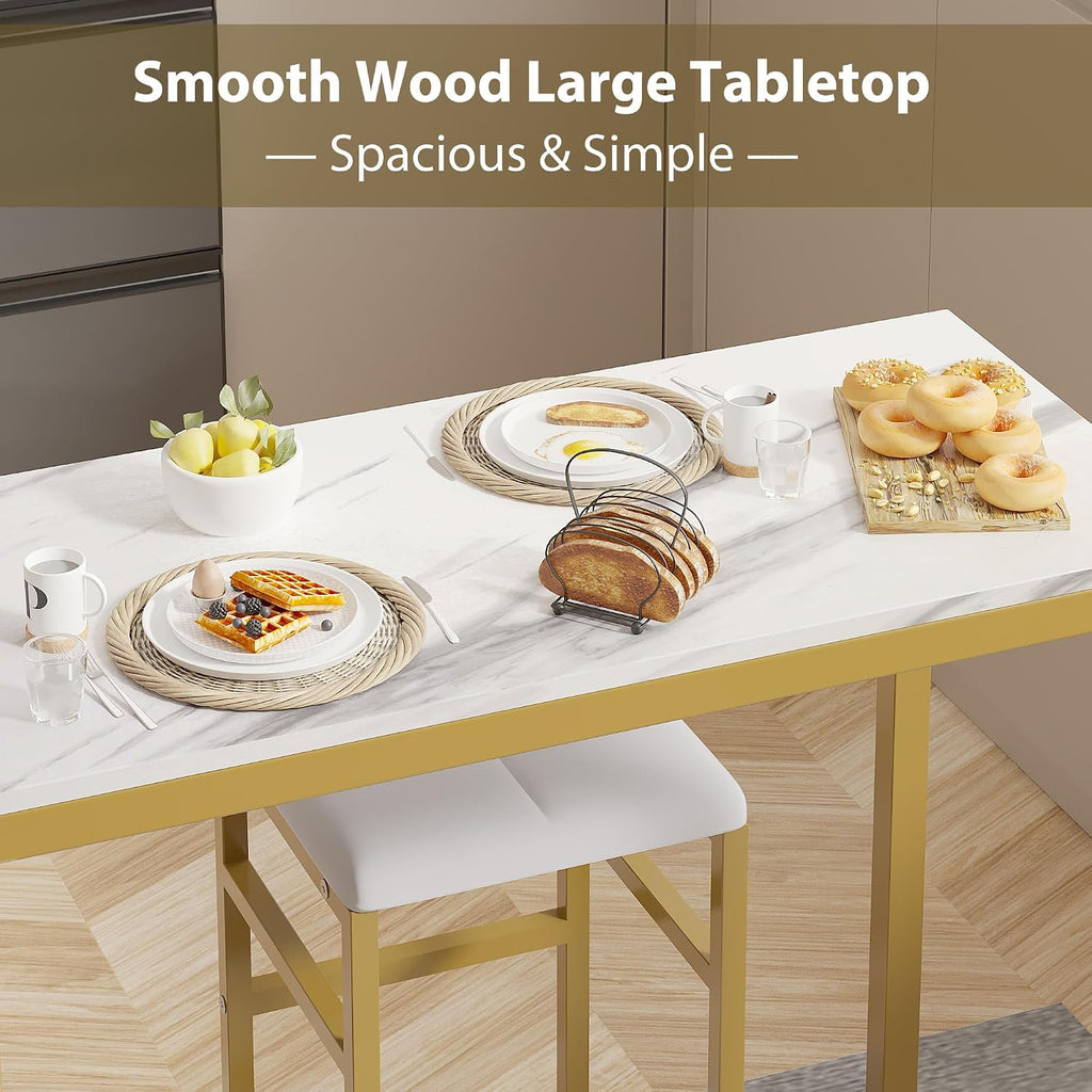 VECELO Bar Table and Chairs Set for 2, 3-Piece Dining Set with Storage Shelves, Cup Holder & Wine Rack, PU Leather Cushion Stools, for Kitchen Small Space