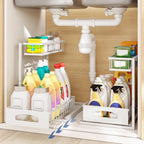 Under Sink Organizer, 2 Pack Height Adjustable Cabinet Organizer with Slide Out Drawer, Pull Out Under Sink Storage, Multi-Purpose 2 Tier Sink Shelves for Kitchen Bathroom Pantry (White, 2 Pack)