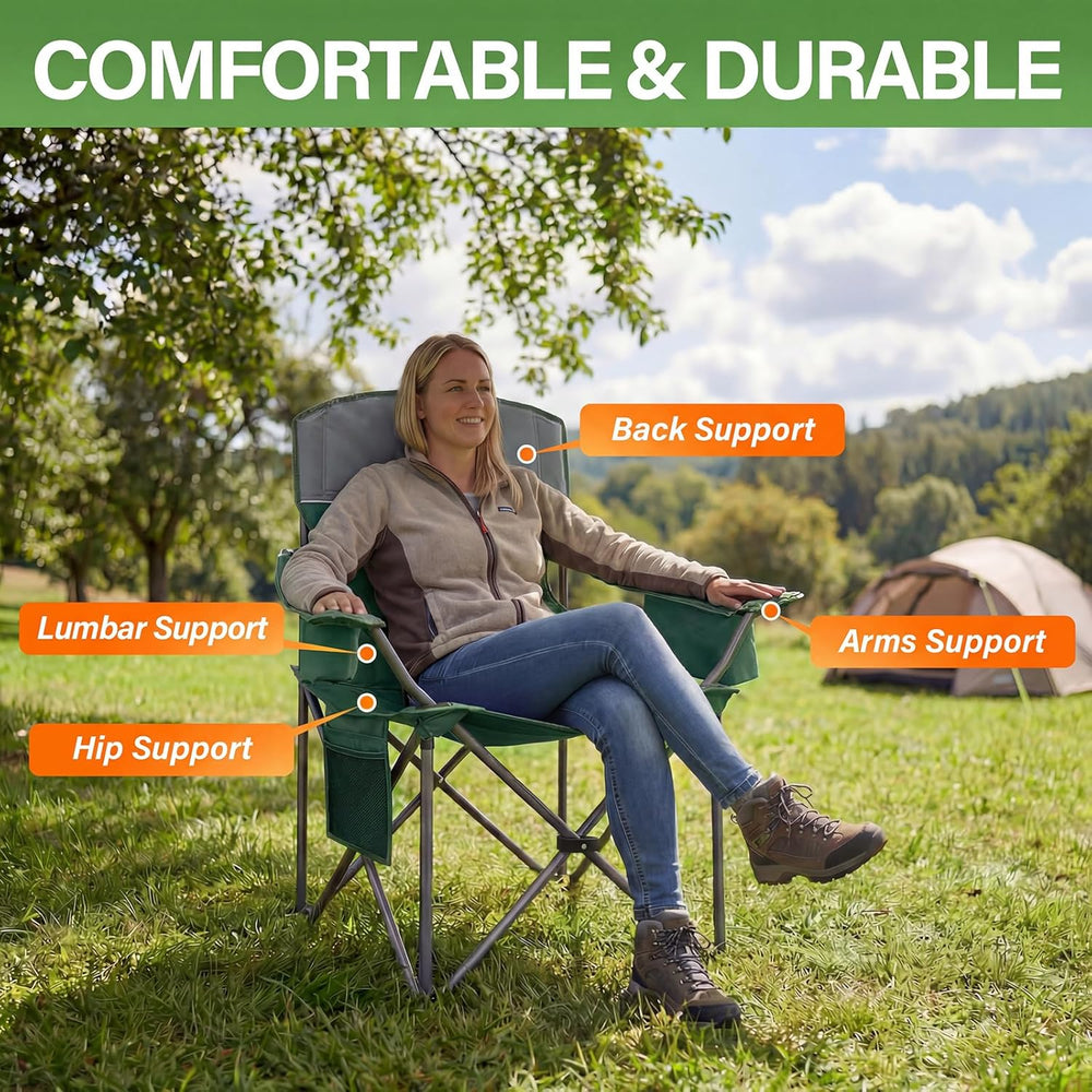 Oversized Camping Chairs 2 Pack - Heavy Duty 400LBS Padded Lawn Chair with Co...