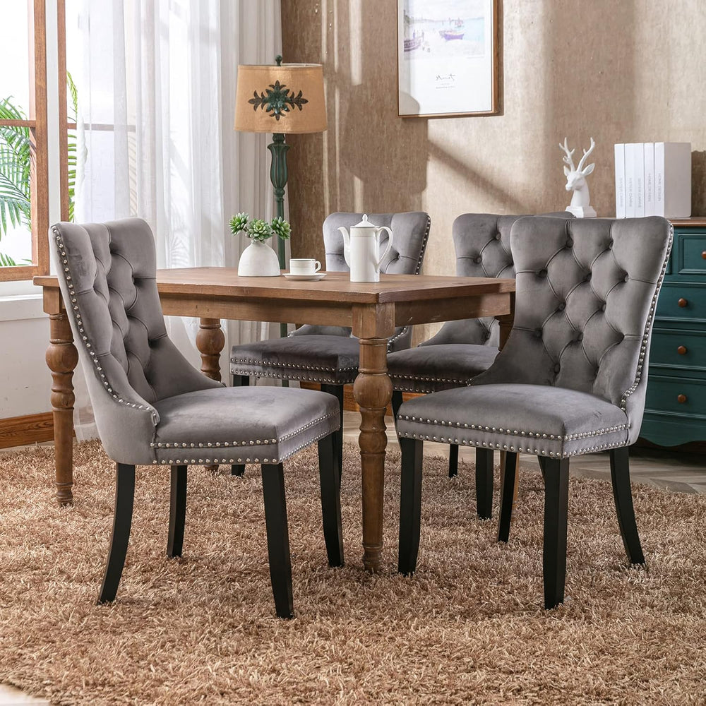 ODUSE-DAILY Gray Velvet Dining Chairs Set of 8, Kitchen & Dining Room Cha...