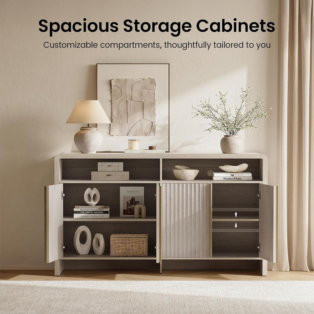 ModernMate 59" Sideboard Buffet Cabinet with Storage, Modern Fluted 4-Do...