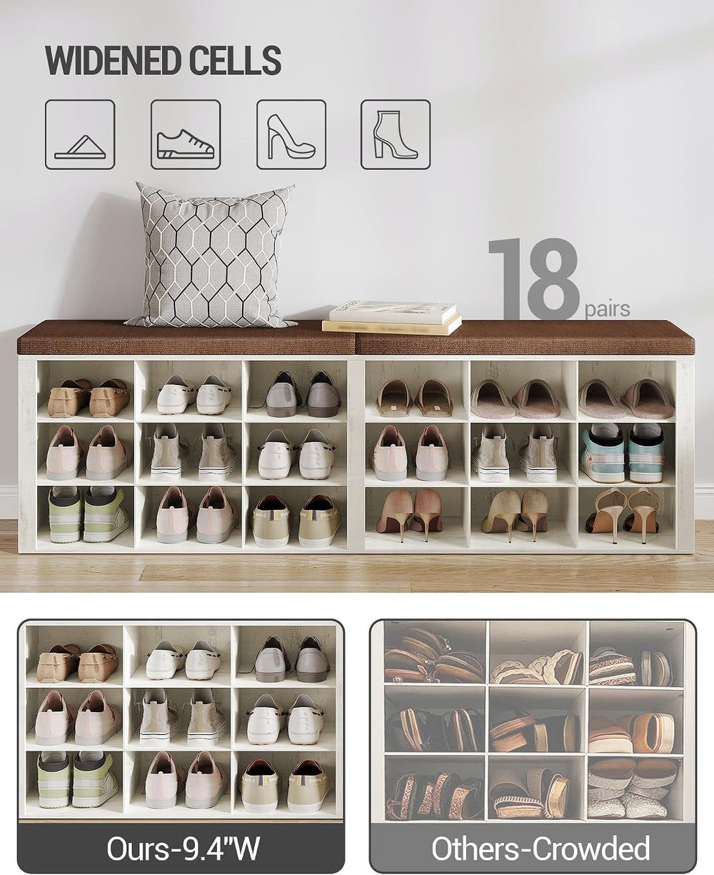 Hzuaneri Shoe Storage Bench with Cushion, Entryway Storage Bench with 18 Cubb...