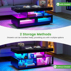 HNEBC Living Room Set, Industrial Coffee Table and TV Stand,2PCS Black | RGB Lights,Charging Station,USB-C,Wireless,2 AC Outlet,Motion-Sensor Lights,Glass doors