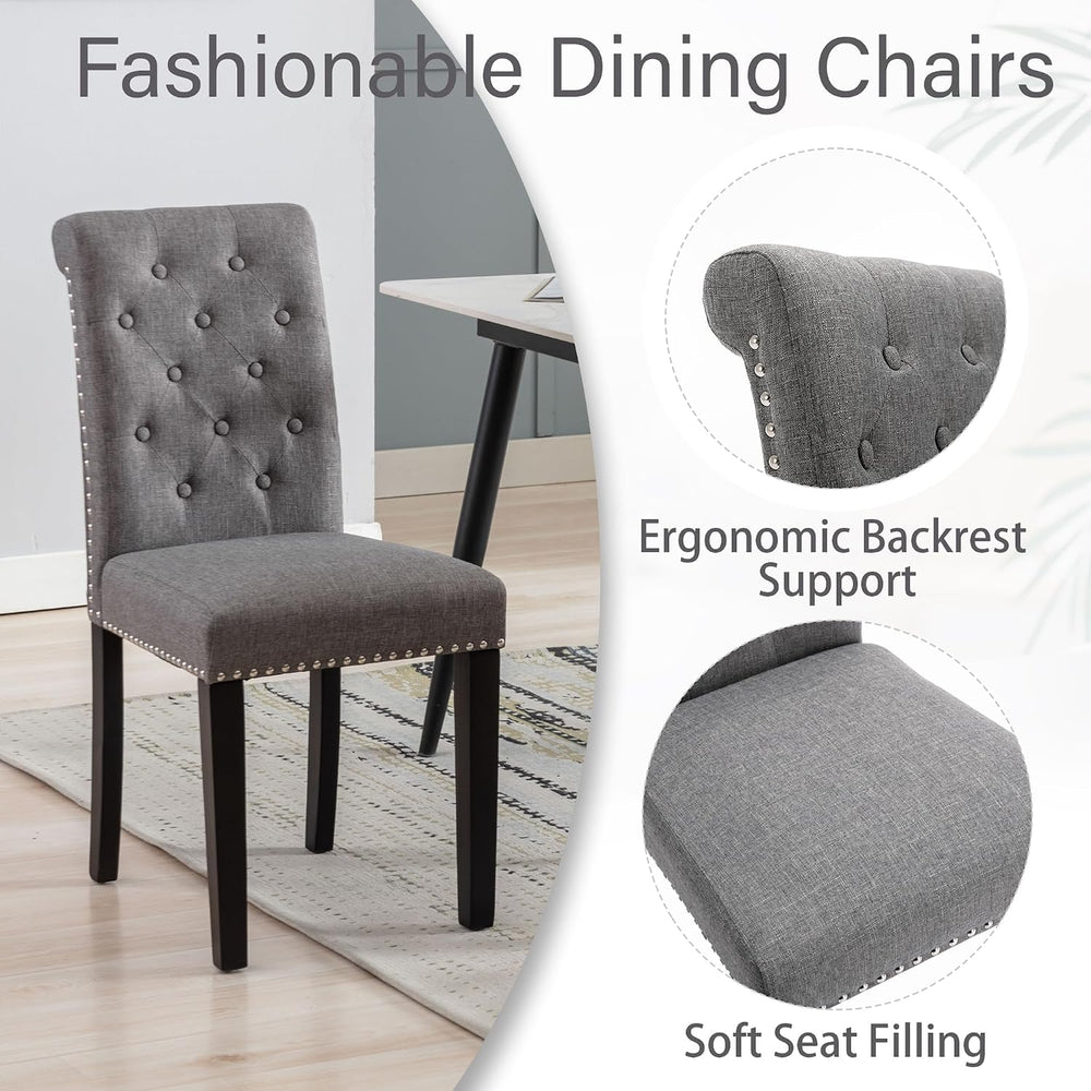 Dining Room Chairs Set of 6, Upholstered Fabric, Strudy Rubber Wood, Gray