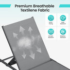 Amopatio Outdoor Lounge Chairs Poolside Chaise Lounge for Patio Set of 2 | with Side Table Foldable Stackble Fully Assembled Weather Resistant 5-Position Adjustable Backrest 400LBS Capacity