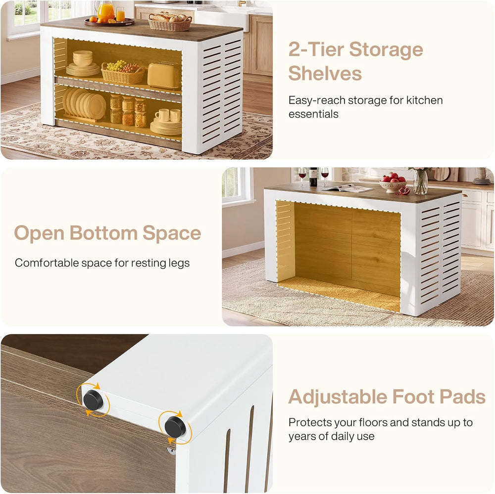 Tribesigns 55.1-Inch Kitchen Island with Storage and Seating Space | 3-Tier F...