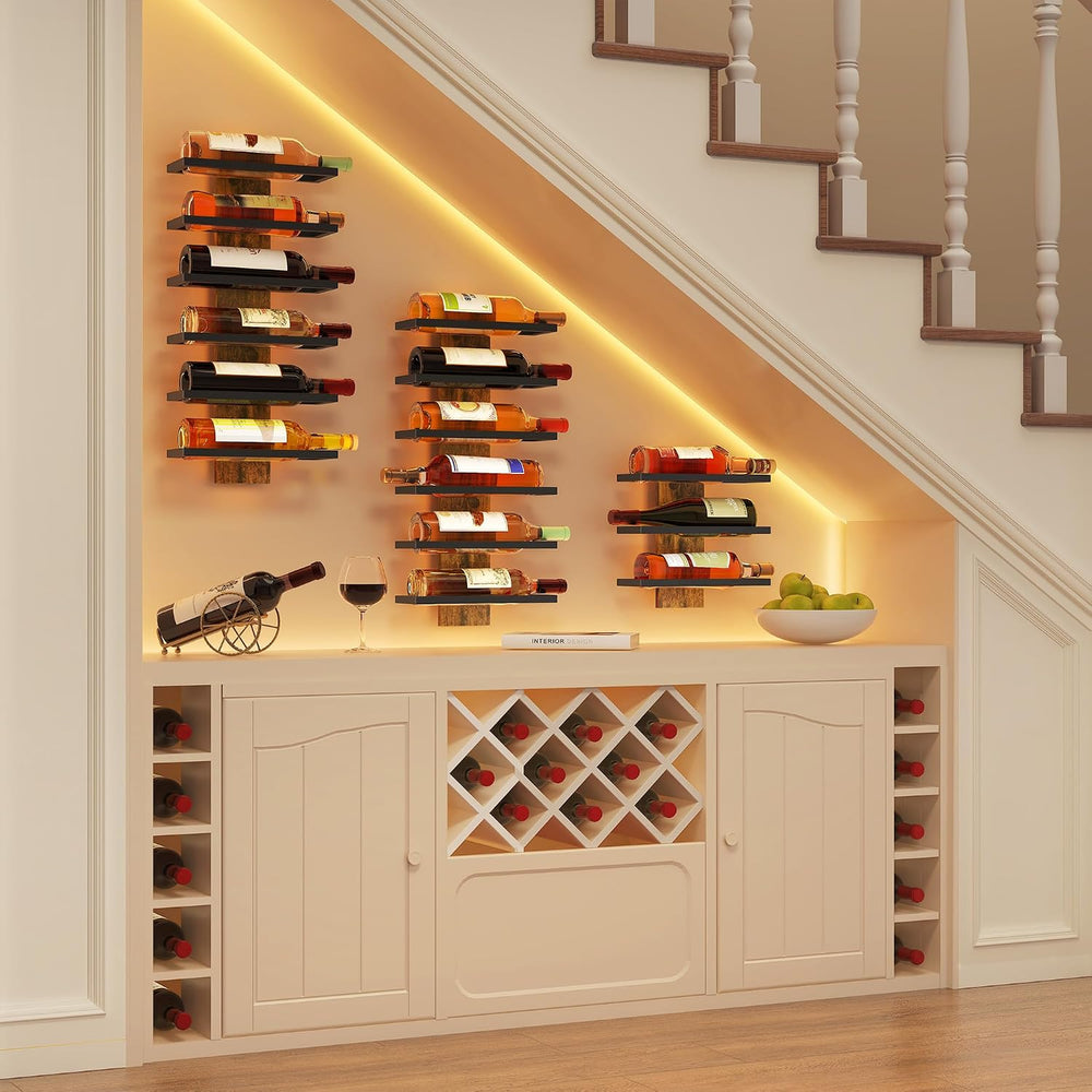 Hoctieon 2-Set 6 Tier Wall Mount Wine Rack, Wall Mounted Wine Bottle Racks fo...