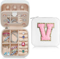 Parima Travel Jewelry Case - Small Jewelry Organizer Box, Mini Travel Case - Letter V, White