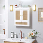 Spirich Bathroom Wall Cabinet Over Toilet, Modern Rattan Medicine Cabinet with Adjustable Shelf, Space-Saving Wall Mount Storage