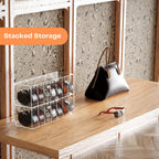 Belt Organizer - Acrylic Belt Storage Holder for Closet with Dust Cover Lid - 7 Compartments Clear Display Case for Tie and Bow Tie