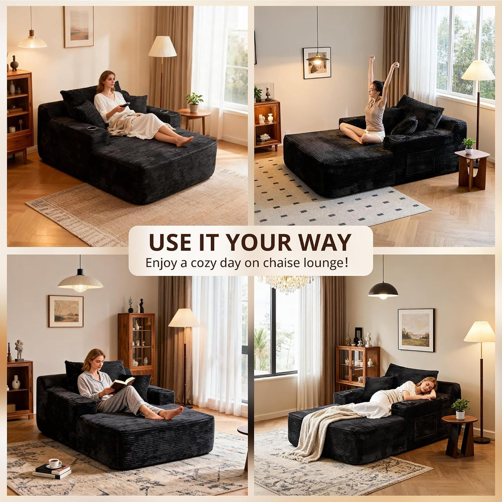 Chaise Lounge Chair Indoor, 67" Oversized Sofa Bed with Pillows No Assem...
