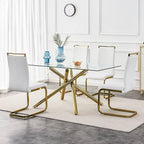 AZmac Modern Leather Dining Chairs Set of 4,Armless Kitchen Chairs,Dinning Room Chair with Upholstered Padded Seat and Sturdy Gold Legs for Dining Room,Kitchen (Set of 4, White-Gold Leg)