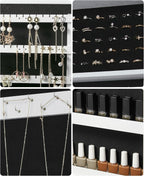 SONGMICS Lockable Jewelry Cabinet Armoire with Mirror, Wall-Mounted Space Saving Jewelry Storage Organizer, Christmas Gift, White UJJC51WT