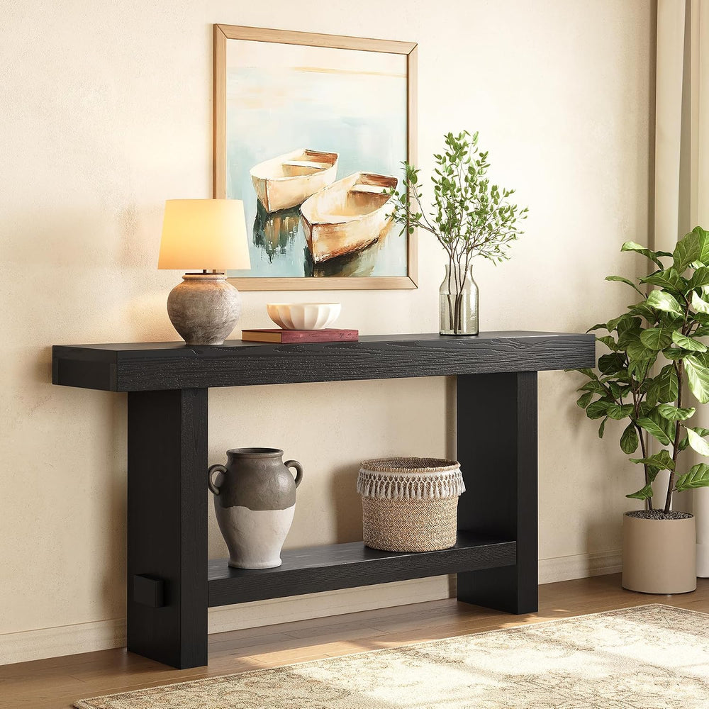 63-Inch Solid Wood Console Table, 2-Tier Narrow Farmhouse Entryway Table for ...