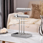 3 Tier Bracelet Holder Display - Detachable T Bar Grey Velvet Bracelet Holder, Jewelry Holder Organizer for Bracelet, Necklace, Earrings, Rings