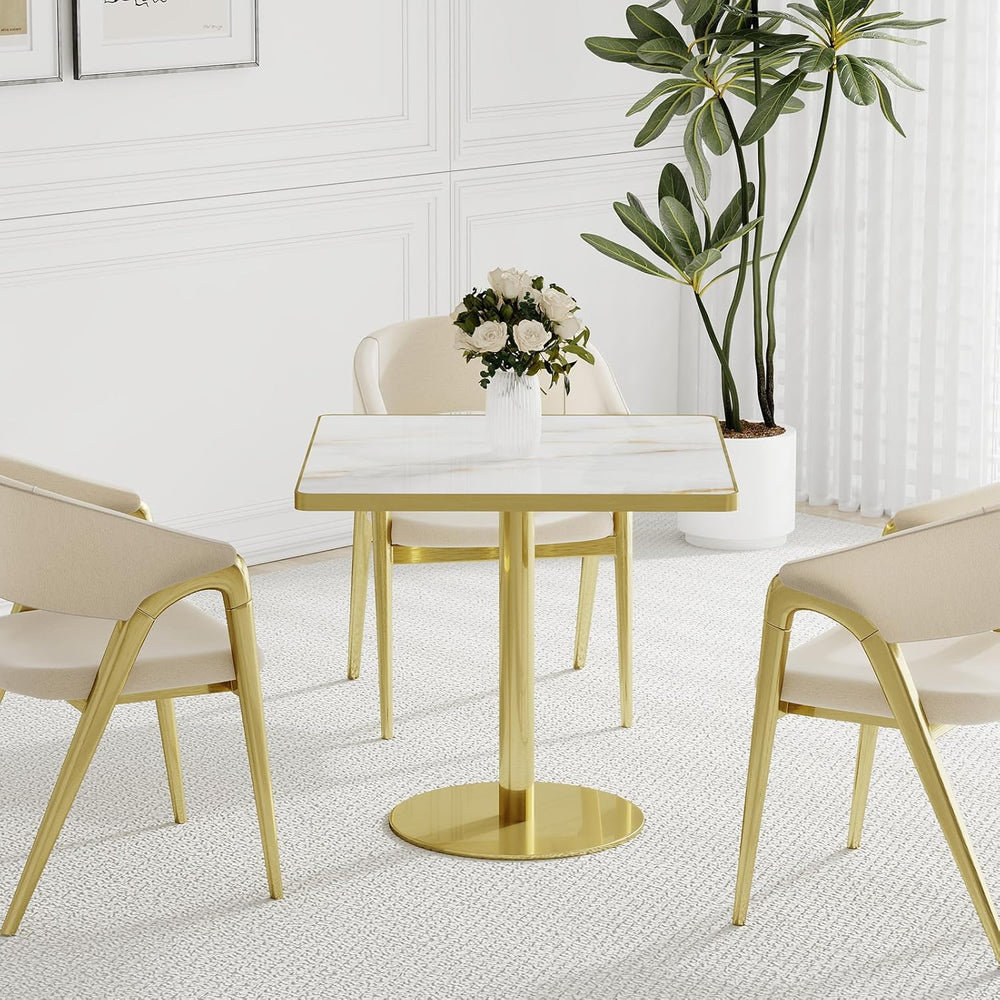 31.5'' Square Modern Dinning Table with Sintered Stone Tabletop, Gold...