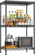 35.4''H Shelf 3 Tier Storage Shelves Metal Shelving,Adjustable Small Wire Shelving Unit,Utility Steel Shelving Organizer Storage Rack for Kitchen Bedroom Laundry Pantry Office,17.7''Wx11.8''D,Black