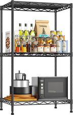 35.4''H Shelf 3 Tier Storage Shelves Metal Shelving,Adjustable Small Wire Shelving Unit,Utility Steel Shelving Organizer Storage Rack for Kitchen Bedroom Laundry Pantry Office,17.7''Wx11.8''D,Black