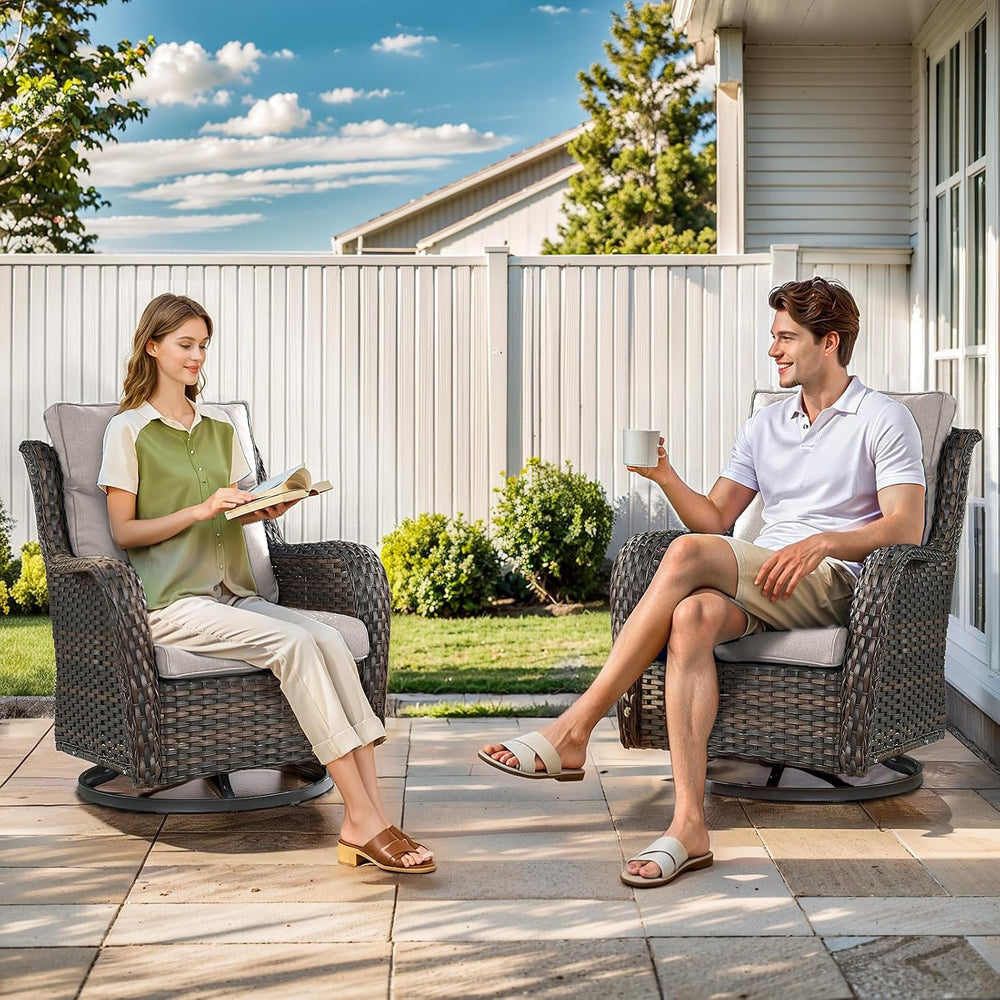 Outdoor Swivel Rocker Patio Chairs with 2 Ottomans - 5" Thick Cushion 4 ...