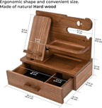 TESLYAR Wood Phone Docking Station with Drawer - Nightstand Organizer - Desk Organizer for Husband - Birthday Gifts for Men, Dad, Anniversary Idea, Key Holder Stand Watch & Accessories (Earth Beige)