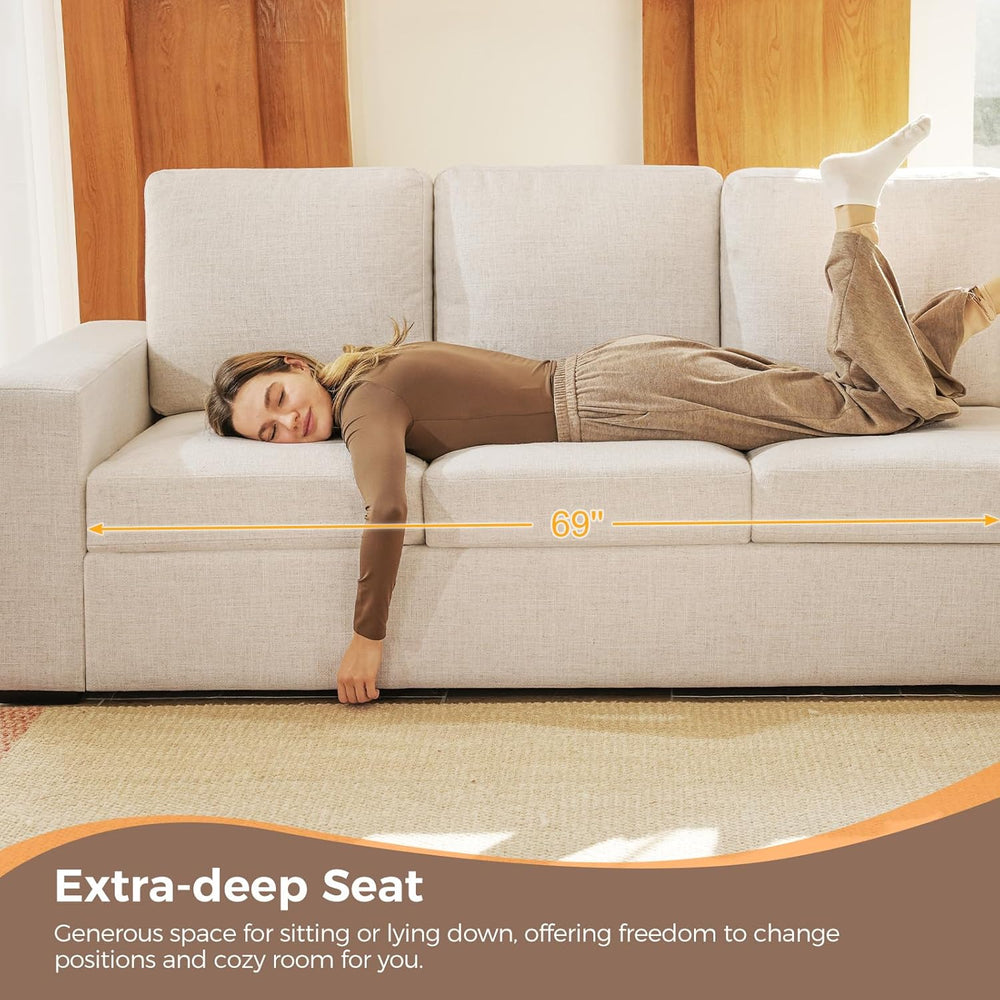 ELUCHANG 85" Modern Couches for Living Room, Natural Linen 3 Seat Sofa, ...