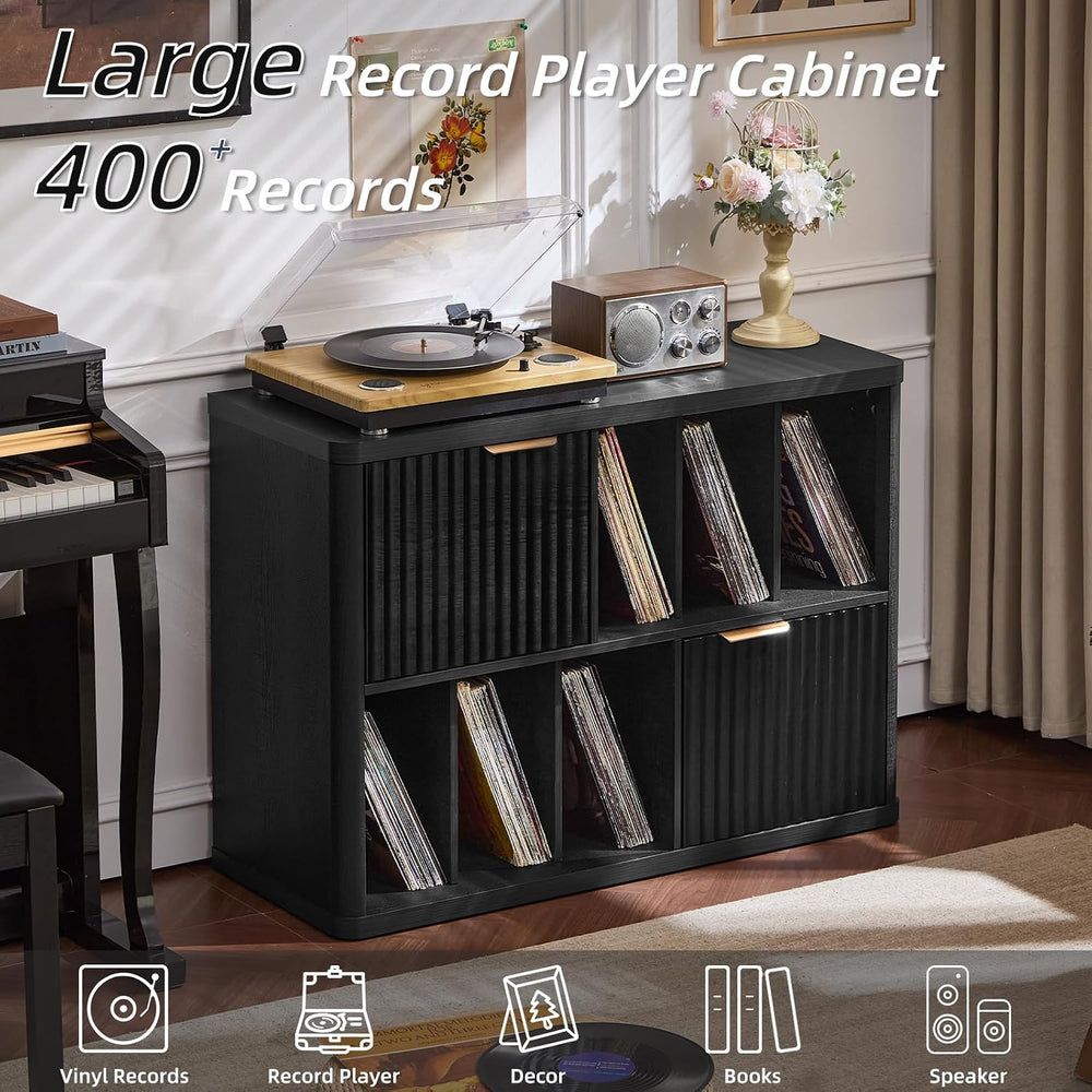 LEYAOYAO Large Record Player Stand with Vinyl Storage Up to 450 Albums, Wood ...