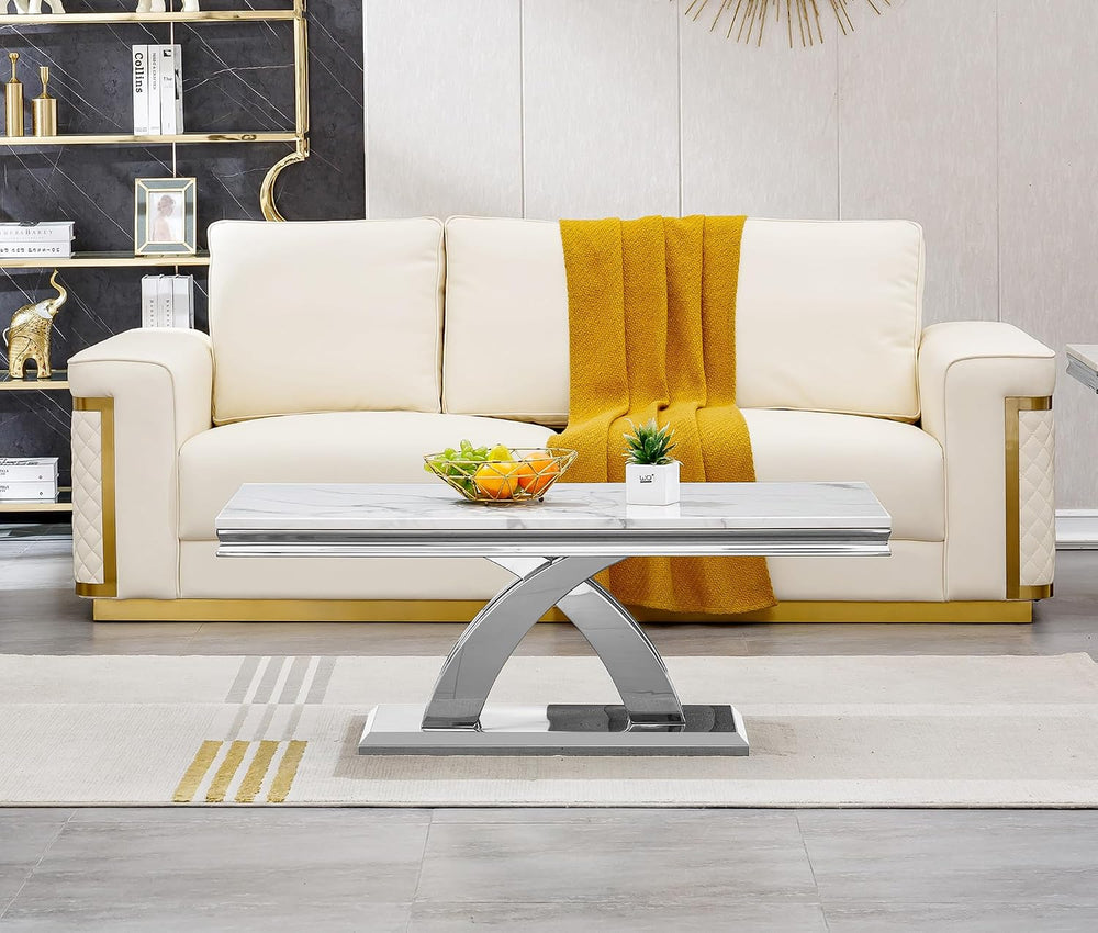 47'' Modern Rectangular Faux Marble Coffee Table Tea Table for Living...
