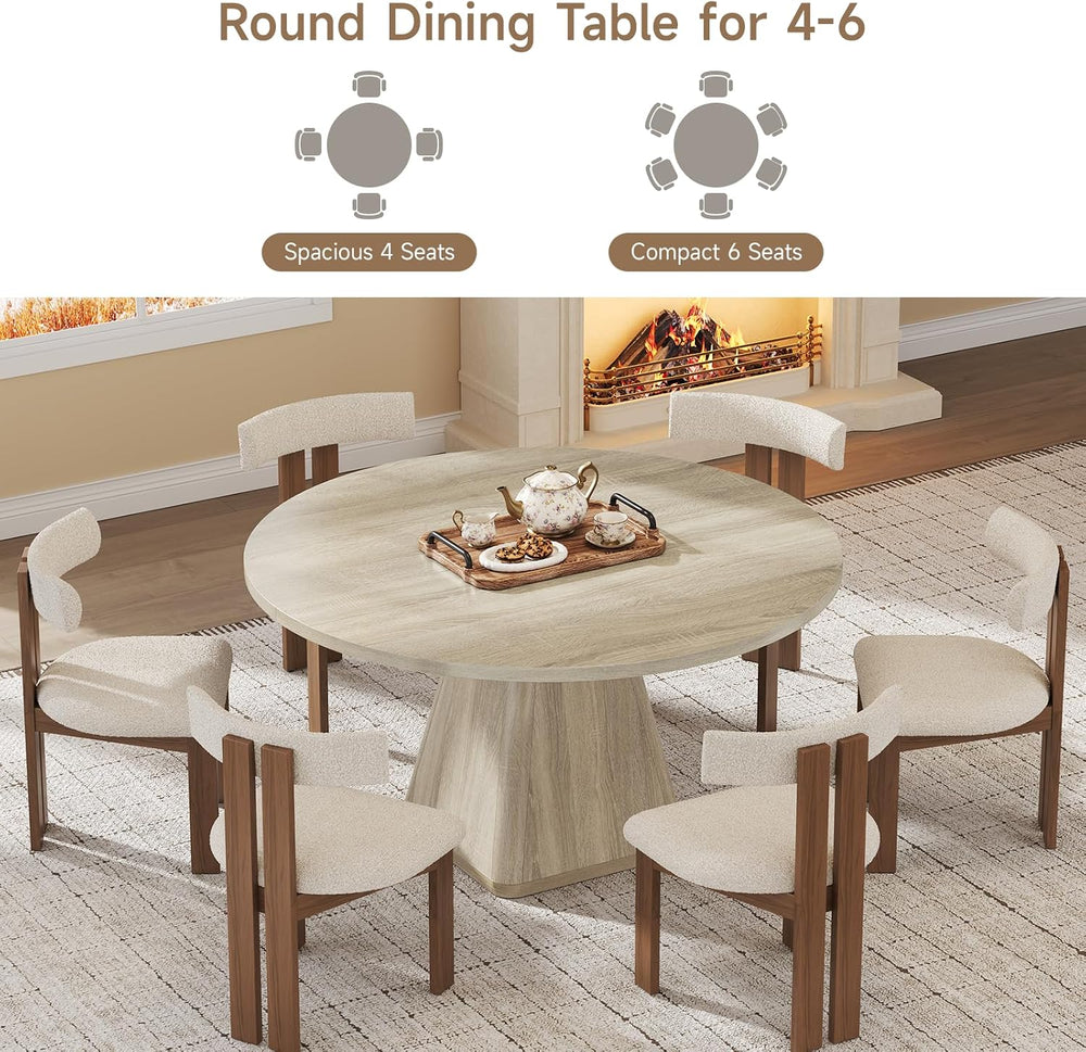 ONBRILL 47 Inch Round Dining Table for 4-6,Square Pedestal Base,Oak | Circle ...