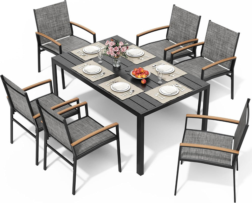 Pamapic 7-Piece Outdoor Dining Set, All Weather Patio Table and Chairs Set wi...
