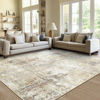 Washable Area Rugs 6'x9' Non-Slip Modern Abstract Soft for Living Room Entryway Bedroom Nursery, Print Pattern, Neutral Brown Gray