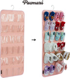 PACMAXI Over The Door Shoes Organizer for 12 Pairs of Baby Shoes Boys Girl | Hanging Baby Sole Shoe Organizer with Hanger Wall Hanging Toddler Holder(Felt Material-Pink)