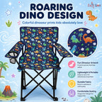 Emily Rose Playful Dinosaurs Kids Folding Camp Chair - Lightweight Portable Toddler Beach Chair Ages 2-7 with Safety Lock Cup Holder Carry Case 125 lb Capacity for Boys Girls Indoor Outdoor Adventures