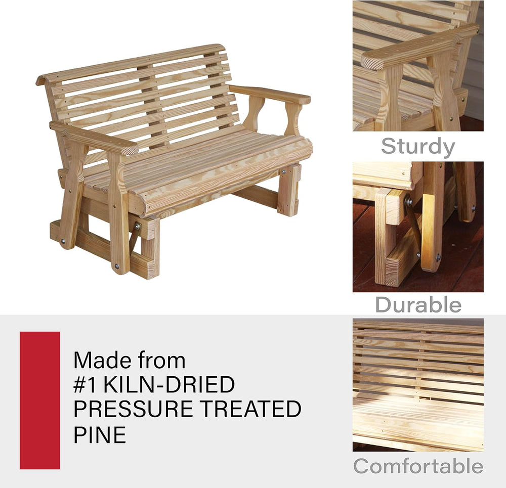 Amish Heavy Duty 800 Lb Roll Back Pressure Treated Porch Glider (4 Foot, Unfi...