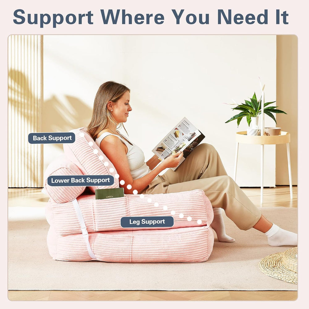 Folding Sofa Bed, Flannel Futon Couch Bed with Pillow and Blanket, Convertibl...