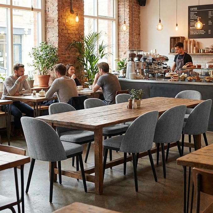 Wooden Dining Chairs Set of 4,Upholstered Kitchen Dining Room Chairs with Curved Backrest and Wood Leg,Modern Fabric Farmhouse Dinner Chair for Restaurant/Cafe,Grey