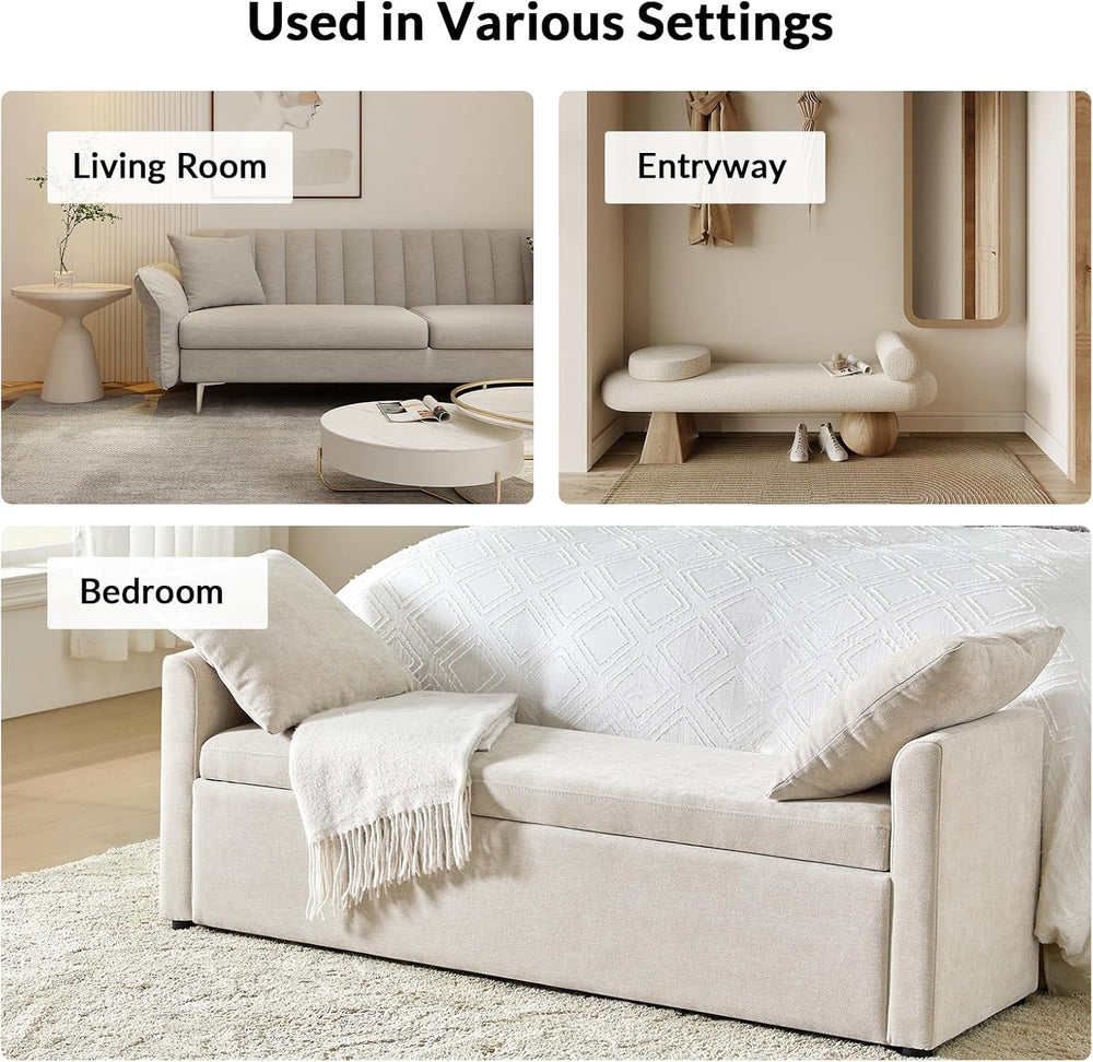 59.5" Modern Storage Ottoman Bedroom Bench, End of Bed Bench with Throw ...