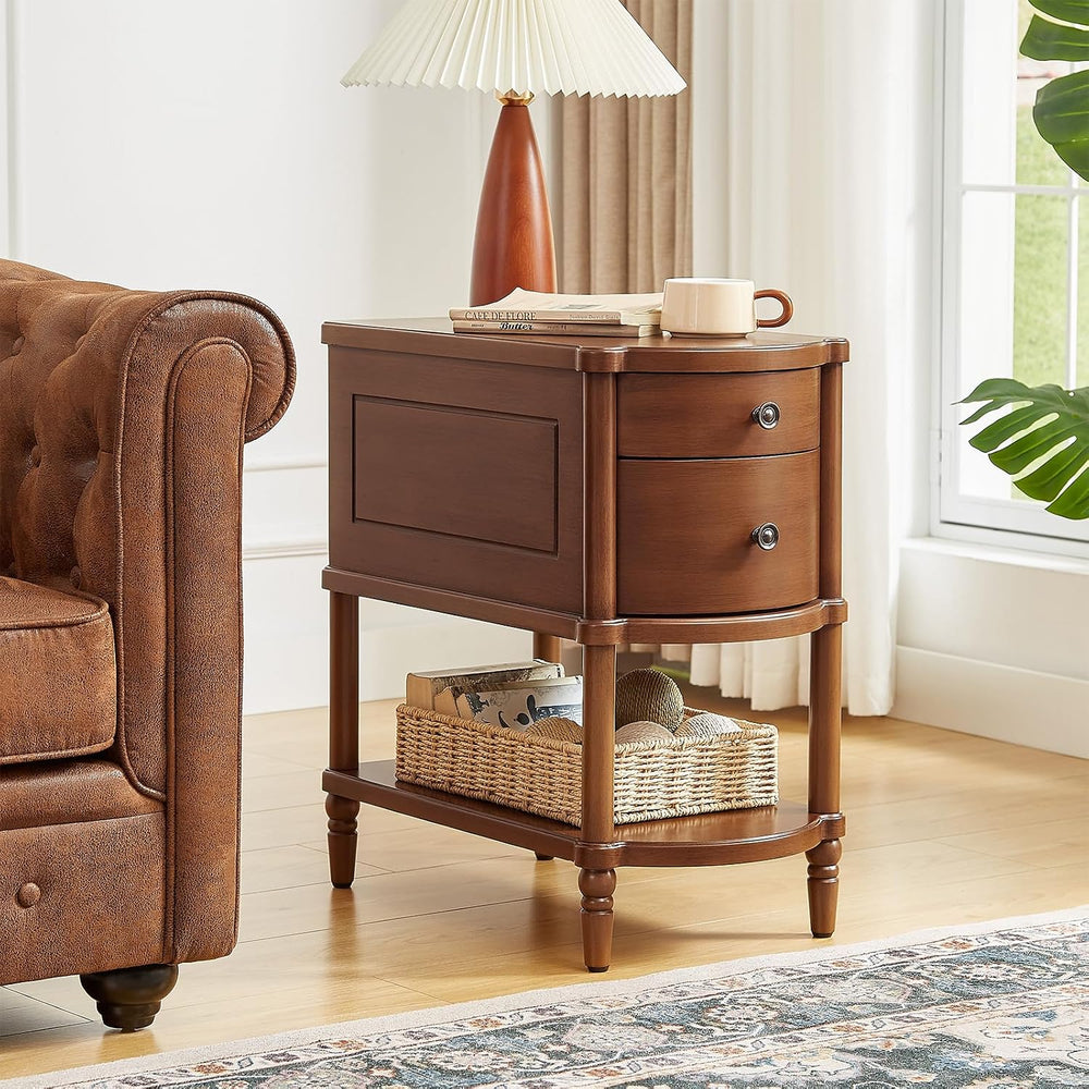 ONBRILL Narrow End Table with Charging Station, Pre-Assembled Nightstand with...