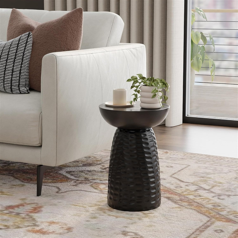 SIMPLIHOME Boyd 13" Wide Solid Wood Round End Table in Black