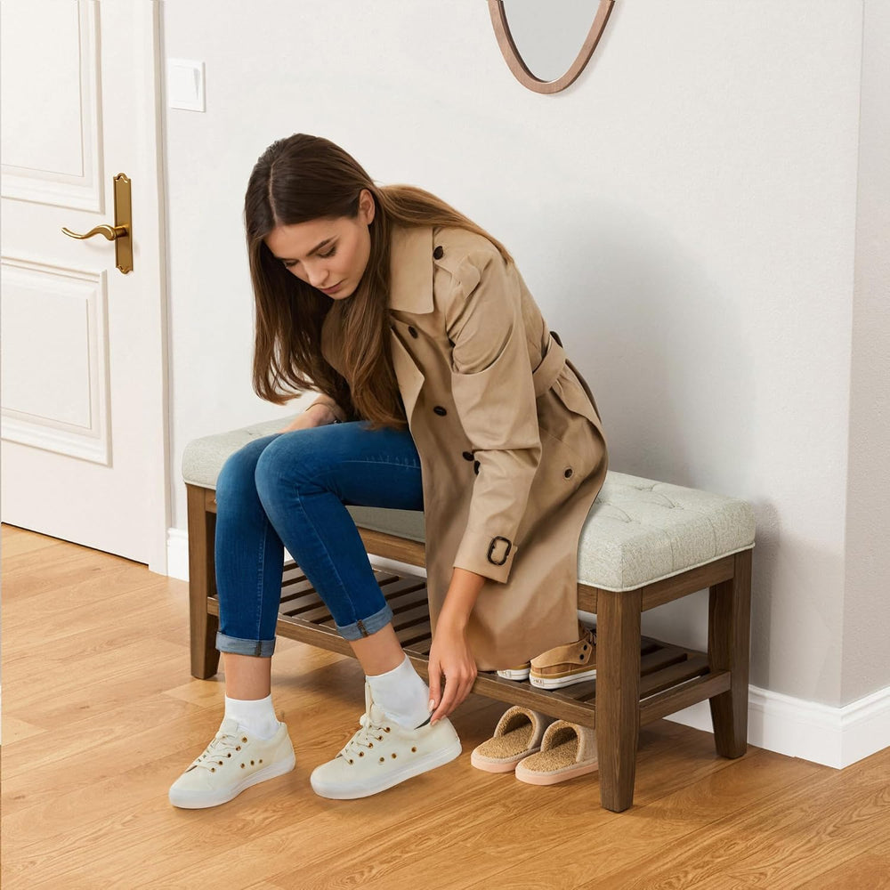 YaFiti End of Bed Storage Bench, 42.9" Entryway Shoe Bench with Solid Wo...