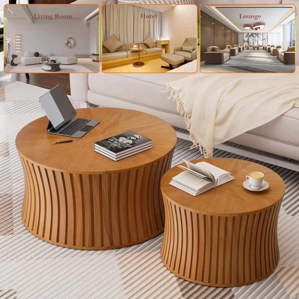 Nesting Coffee Table with Anti-Skid Pad (B 26.37+19.68in, Multicolor) | Solid...