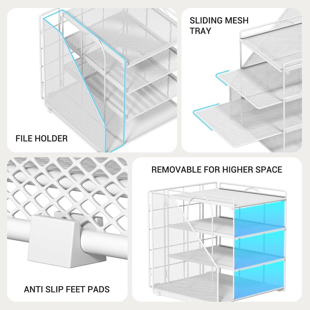 White Desk Organizer and Accessories, 4-Tier Paper Organizer for Desk, Office Accessories & Workspace Organizers and Desktop Storage for Office Supplies (White)