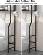 3-Tier Over The Toilet Storage, Freestanding Metal Bathroom Shelves with 4 Hooks, Over Toilet Storage Shelf with Paper Holder, Above The Toilet Shelf for Bathroom Storage, Black