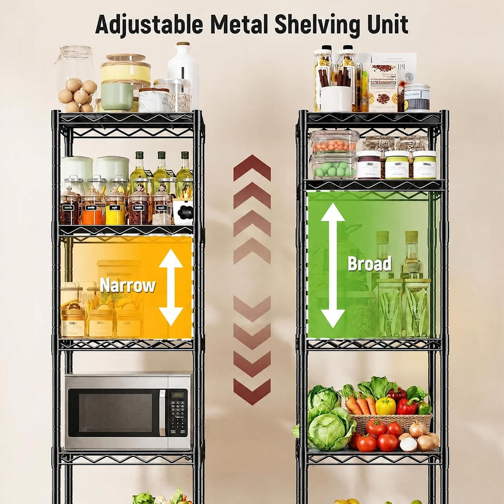 GRANNY SAYS 5-Tier Narrow Storage Shelves for Small Spaces – 15.8" W Metal Shelving Unit, Adjustable Wire Shelf, Freestanding Storage Rack for Bathroom, Laundry, Kitchen Pantry, Garage, Black