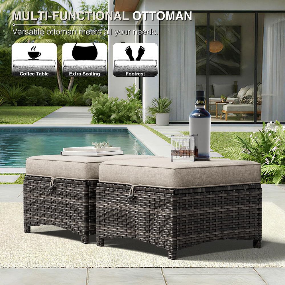 Joyside Outdoor Ottoman Set of 2, Patio Large Ottoman Foot Rest with Thickene...