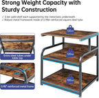 23.6" Deep Extra Large Printer Stand, 3 Tier Printer Table with Adjustable Storage Shelf, Rolling Printer Cart with Industrial Wheels for Home Office, Rustic Brown